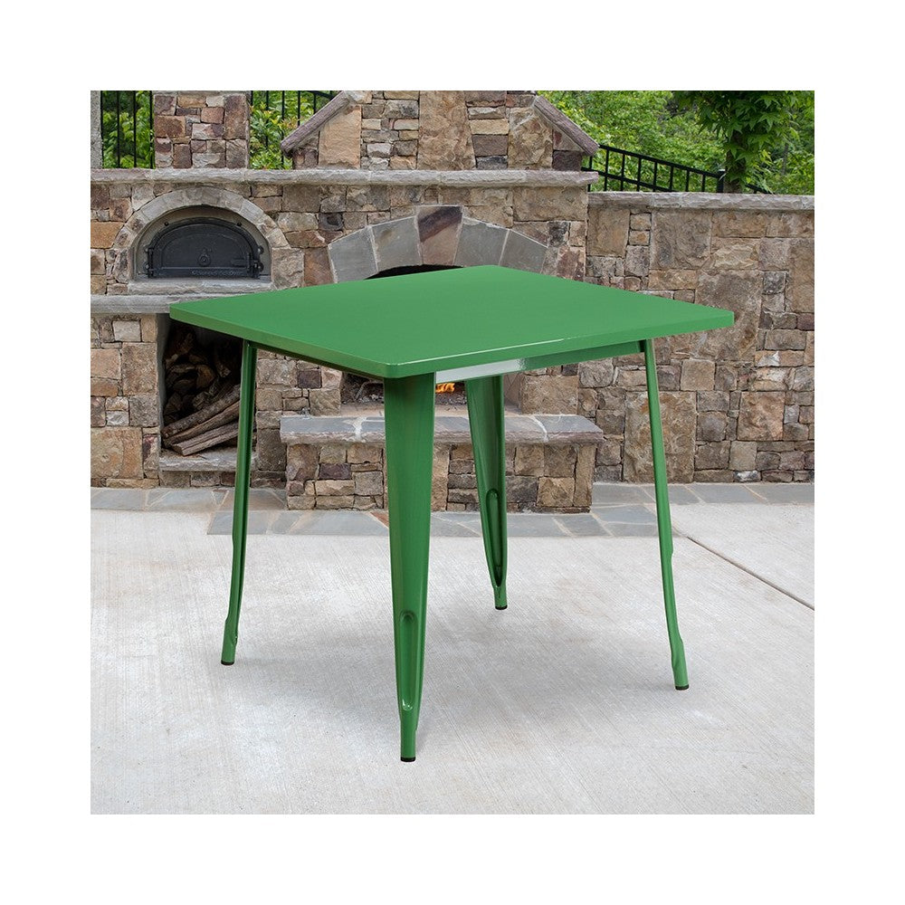 Commercial Grade 31.5" Square Green Metal Indoor-Outdoor Table