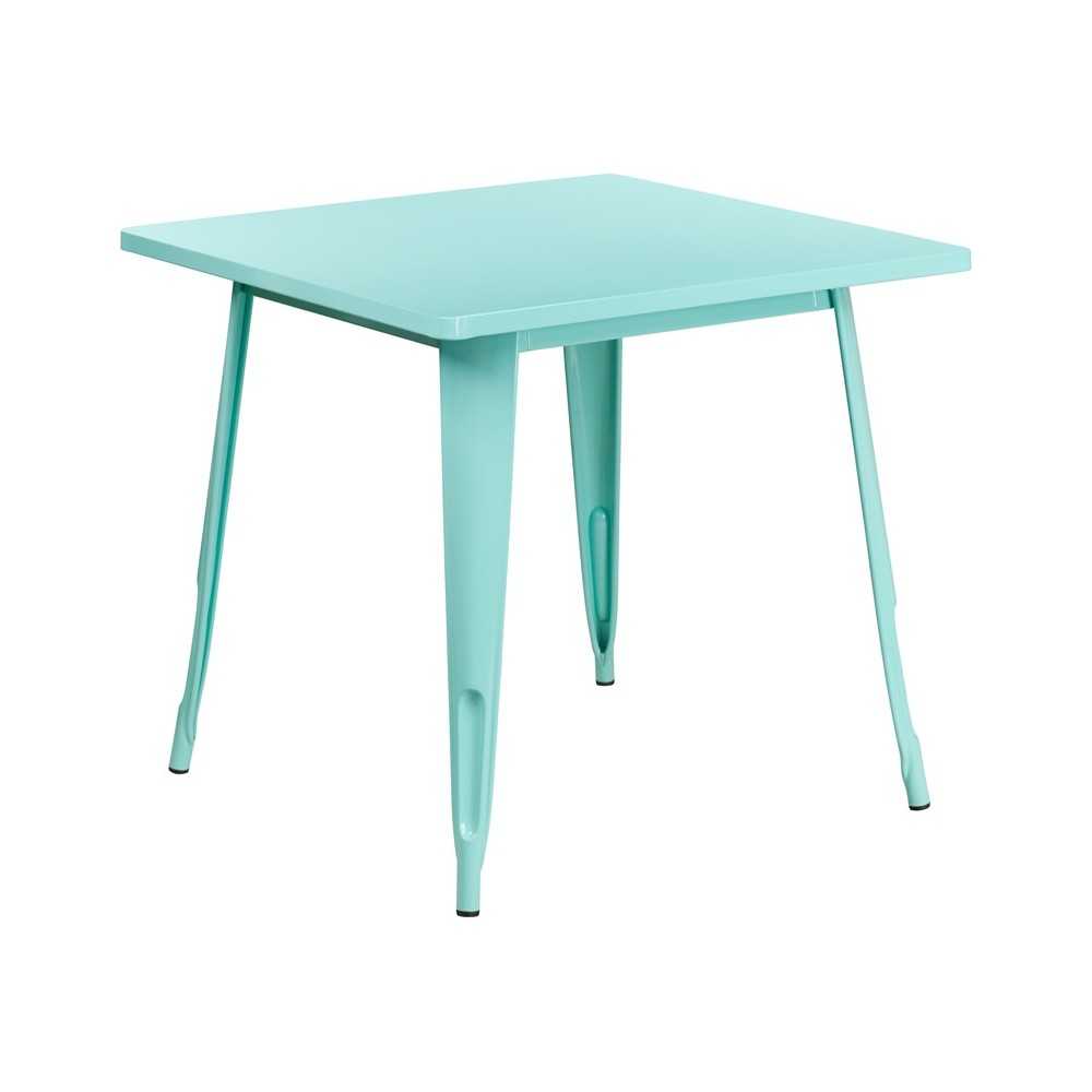 Commercial Grade 31.5" Square Mint Green Metal Indoor-Outdoor Table