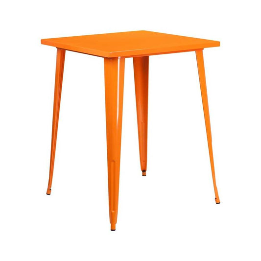 Commercial Grade 31.5" Square Orange Metal Indoor-Outdoor Bar Height Table