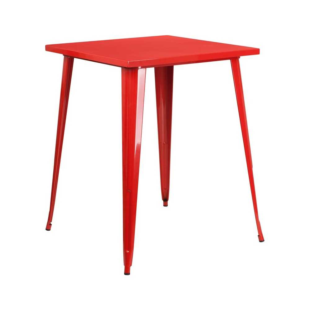 Commercial Grade 31.5" Square Red Metal Indoor-Outdoor Bar Height Table