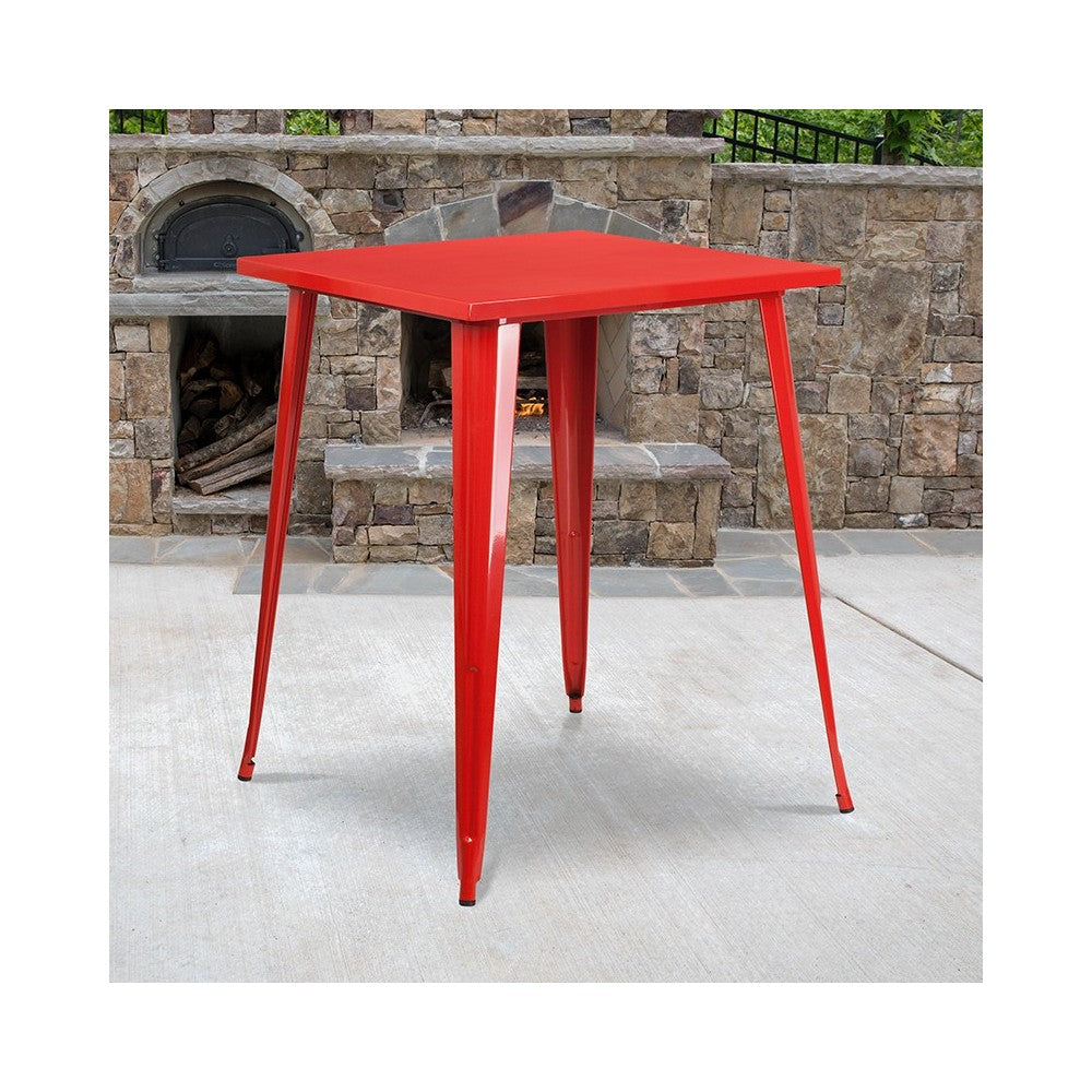 Commercial Grade 31.5" Square Red Metal Indoor-Outdoor Bar Height Table