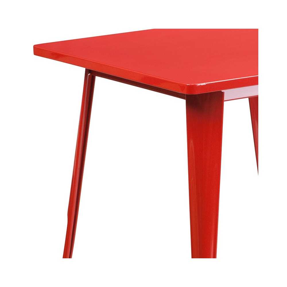 Commercial Grade 31.5" Square Red Metal Indoor-Outdoor Table