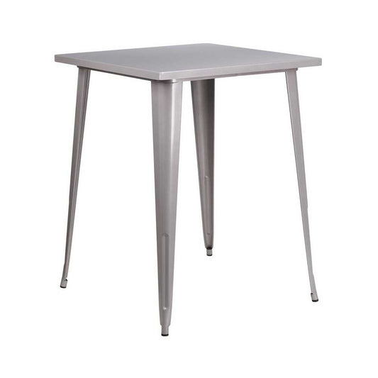 Commercial Grade 31.5" Square Silver Metal Indoor-Outdoor Bar Height Table