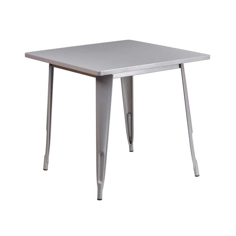 Commercial Grade 31.5" Square Silver Metal Indoor-Outdoor Table