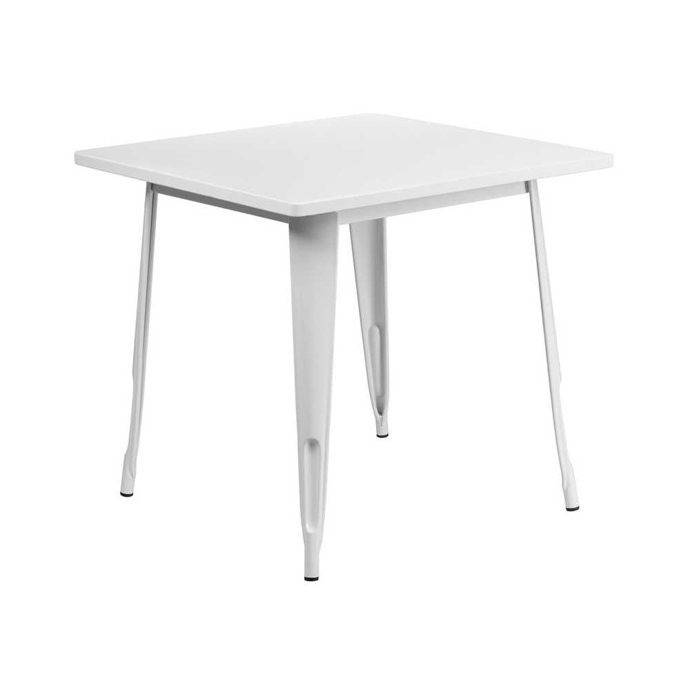 Commercial Grade 31.5" Square White Metal Indoor-Outdoor Table