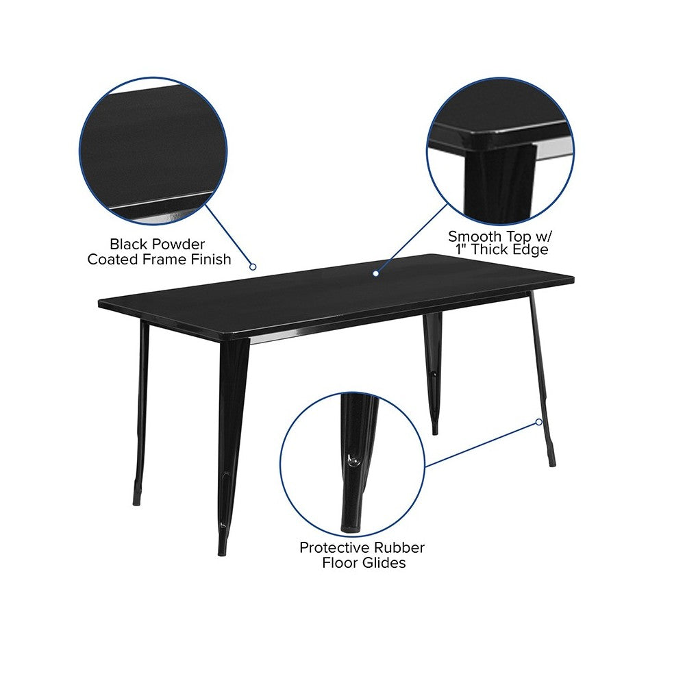 Commercial Grade 31.5" x 63" Rectangular Black Metal Indoor-Outdoor Table