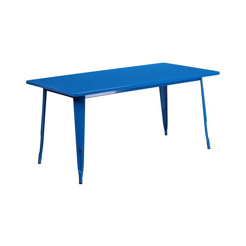 Commercial Grade 31.5" x 63" Rectangular Blue Metal Indoor-Outdoor Table Set with 4 Arm Chairs