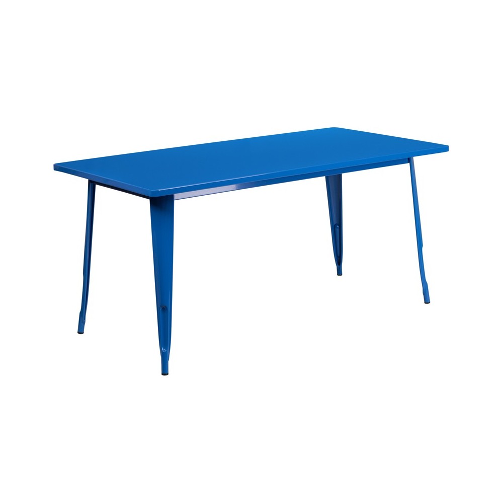 Commercial Grade 31.5" x 63" Rectangular Blue Metal Indoor-Outdoor Table