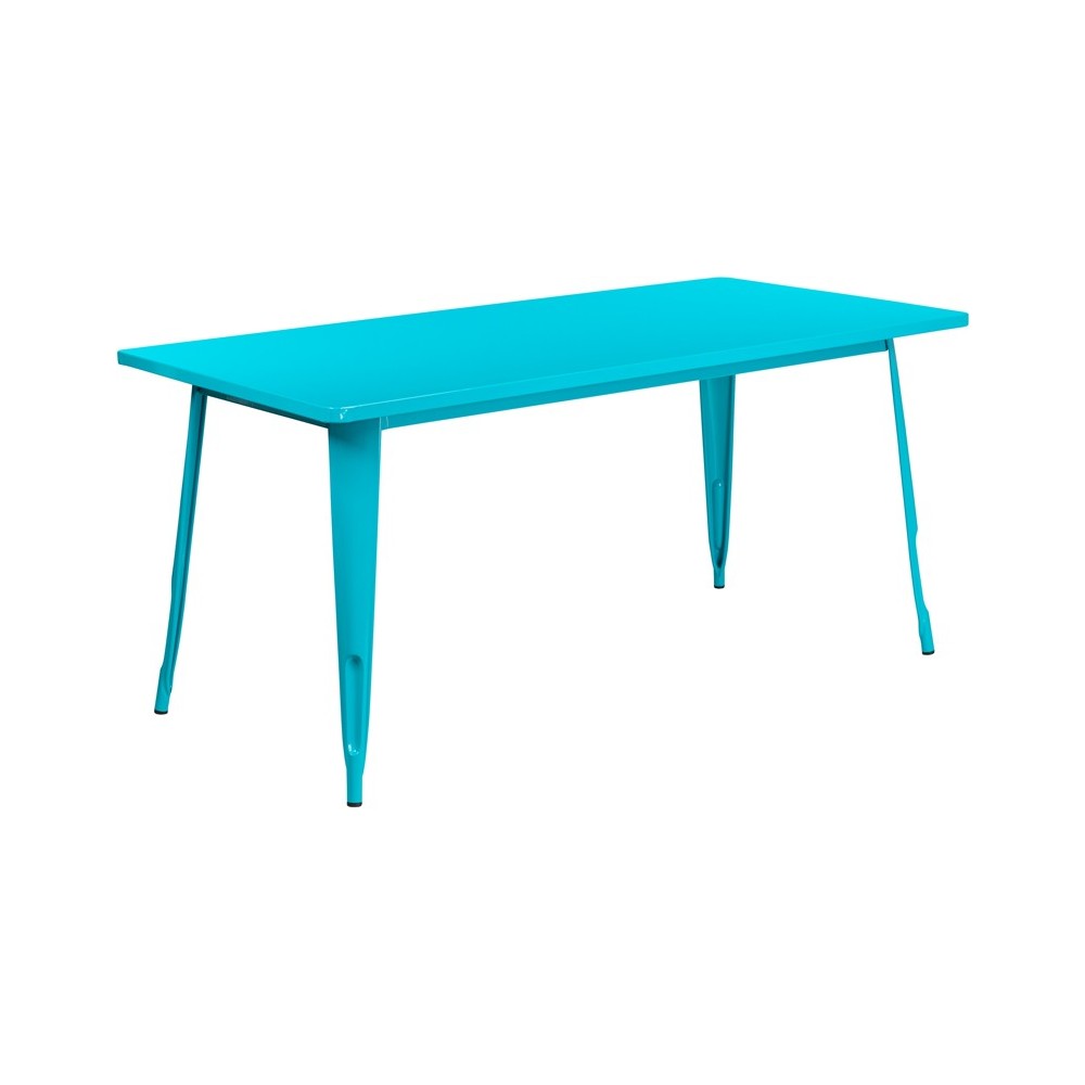 Commercial Grade 31.5" x 63" Rectangular Crystal Teal-Blue Metal Indoor-Outdoor Table