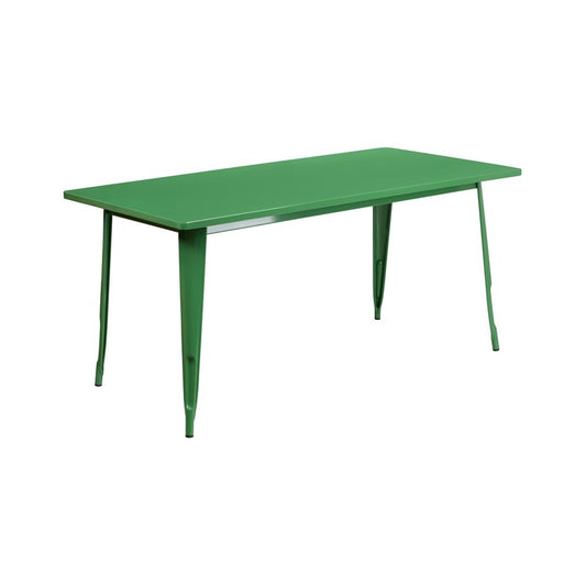 Commercial Grade 31.5" x 63" Rectangular Green Metal Indoor-Outdoor Table