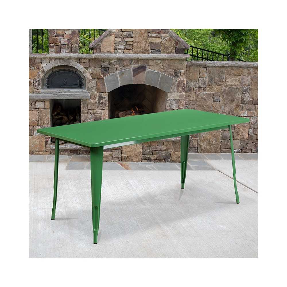 Commercial Grade 31.5" x 63" Rectangular Green Metal Indoor-Outdoor Table