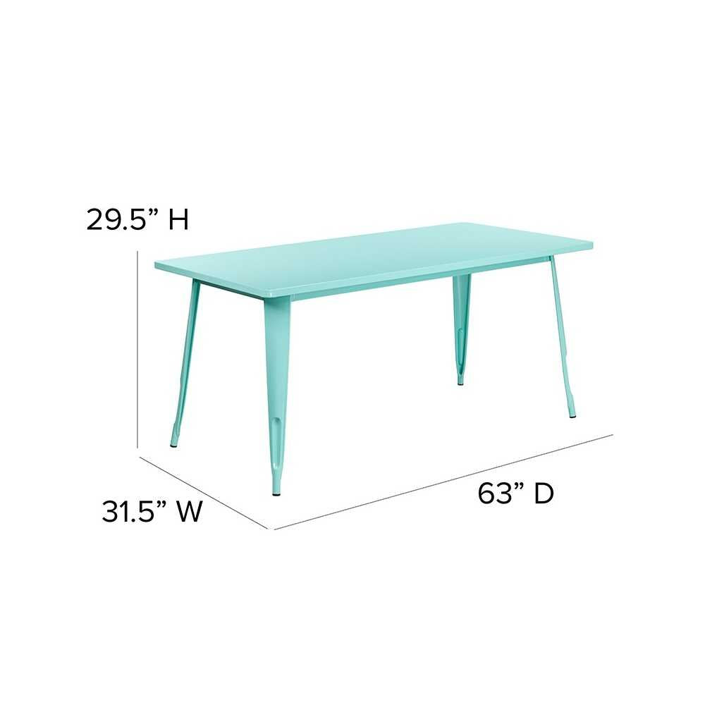 Commercial Grade 31.5" x 63" Rectangular Mint Green Metal Indoor-Outdoor Table