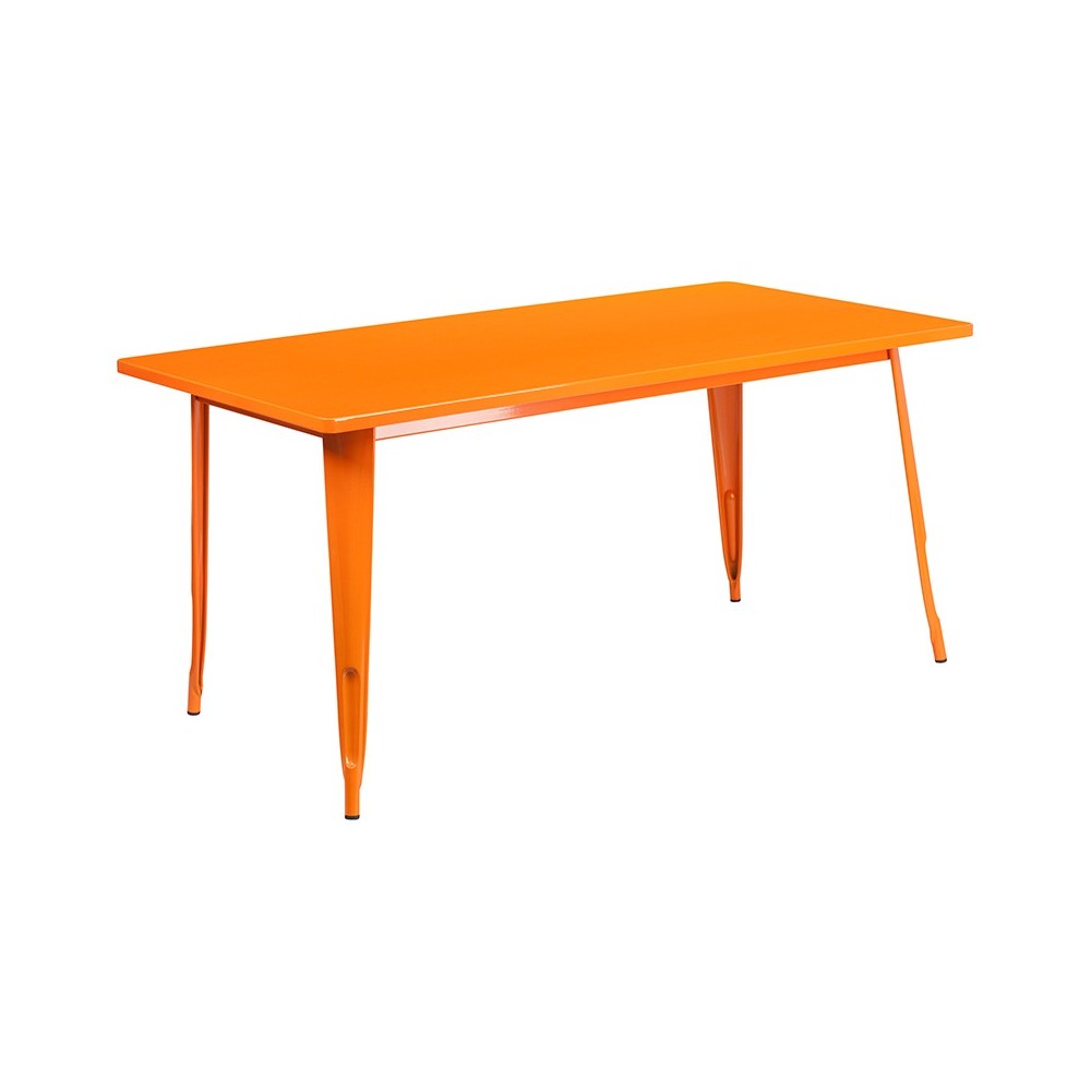 Commercial Grade 31.5" x 63" Rectangular Orange Metal Indoor-Outdoor Table Set with 4 Stack Chairs