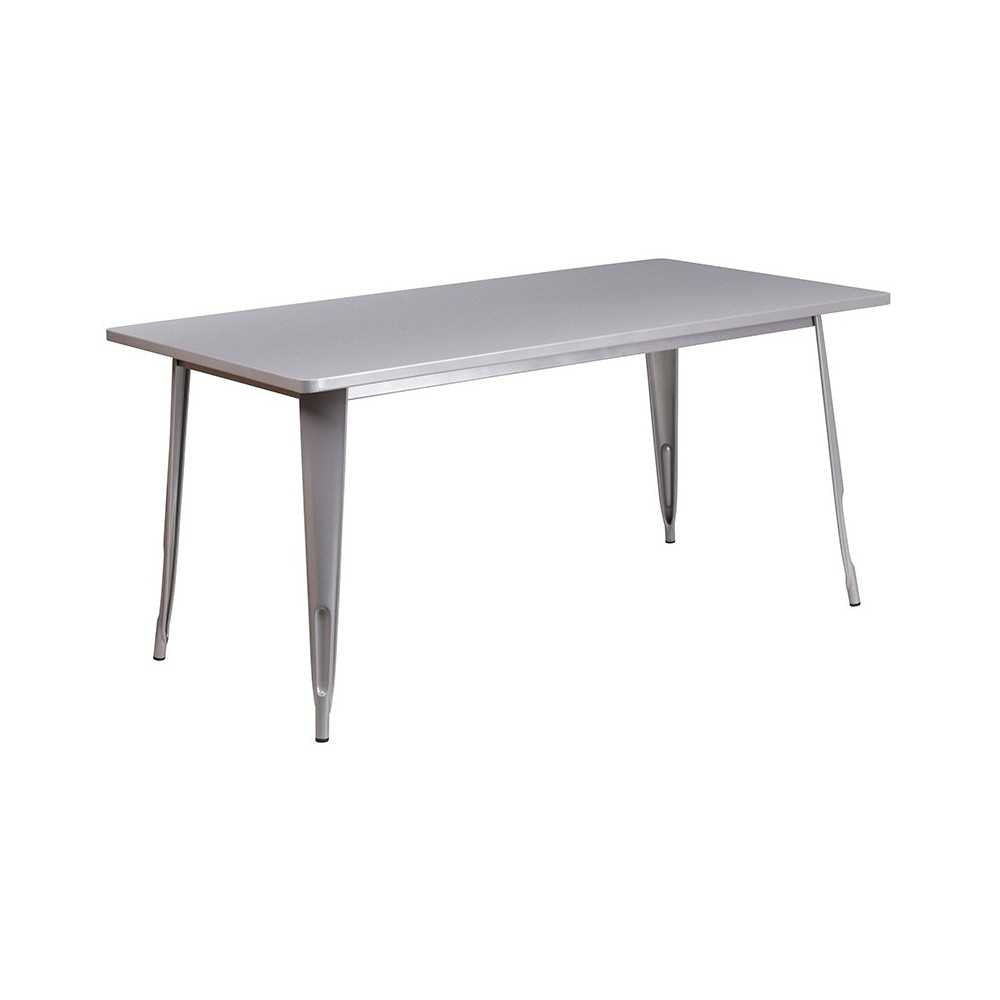 Commercial Grade 31.5" x 63" Rectangular Silver Metal Indoor-Outdoor Table Set with 4 Stack Chairs