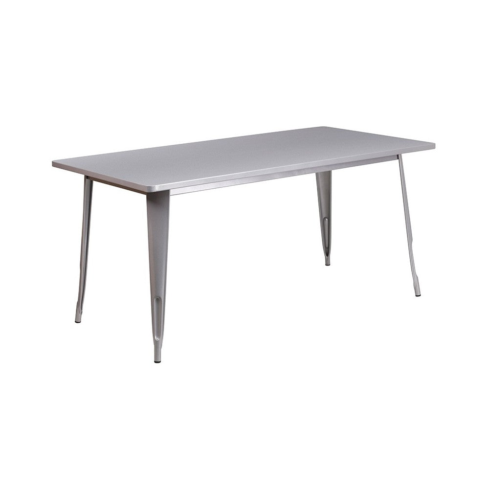 Commercial Grade 31.5" x 63" Rectangular Silver Metal Indoor-Outdoor Table Set with 6 Stack Chairs