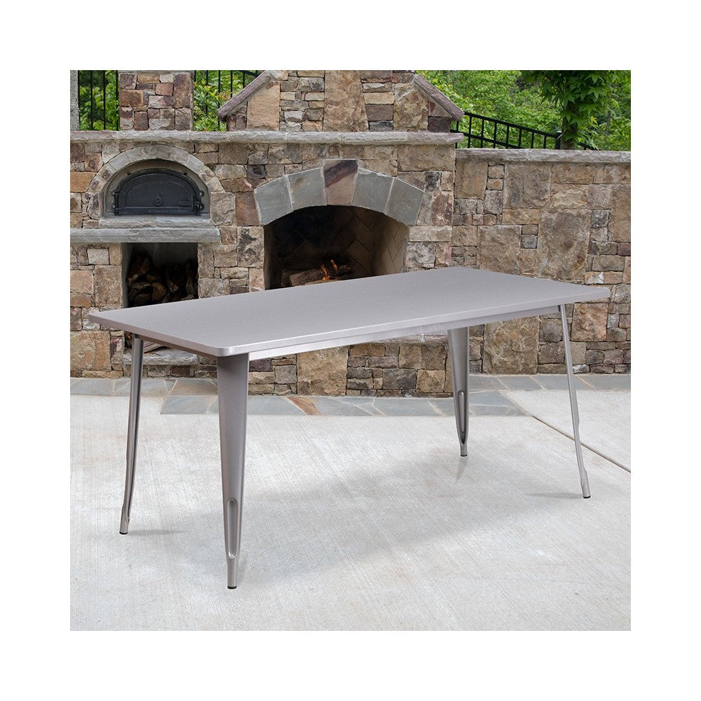 Commercial Grade 31.5" x 63" Rectangular Silver Metal Indoor-Outdoor Table
