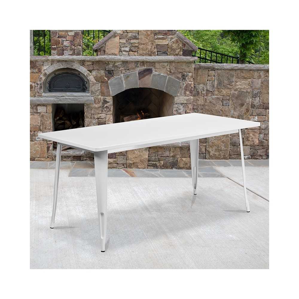 Commercial Grade 31.5" x 63" Rectangular White Metal Indoor-Outdoor Table