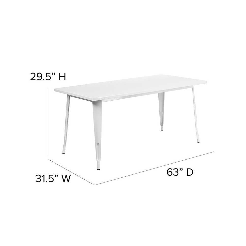 Commercial Grade 31.5" x 63" Rectangular White Metal Indoor-Outdoor Table