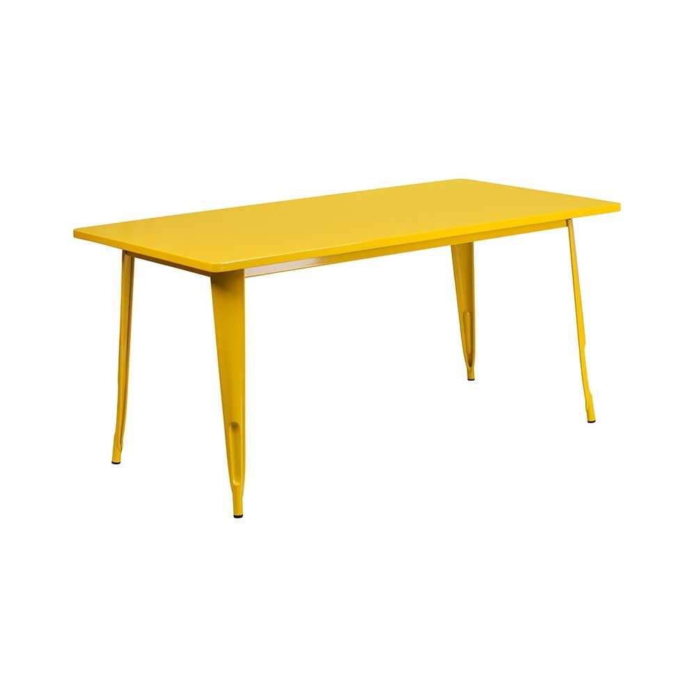 Commercial Grade 31.5" x 63" Rectangular Yellow Metal Indoor-Outdoor Table Set with 4 Stack Chairs