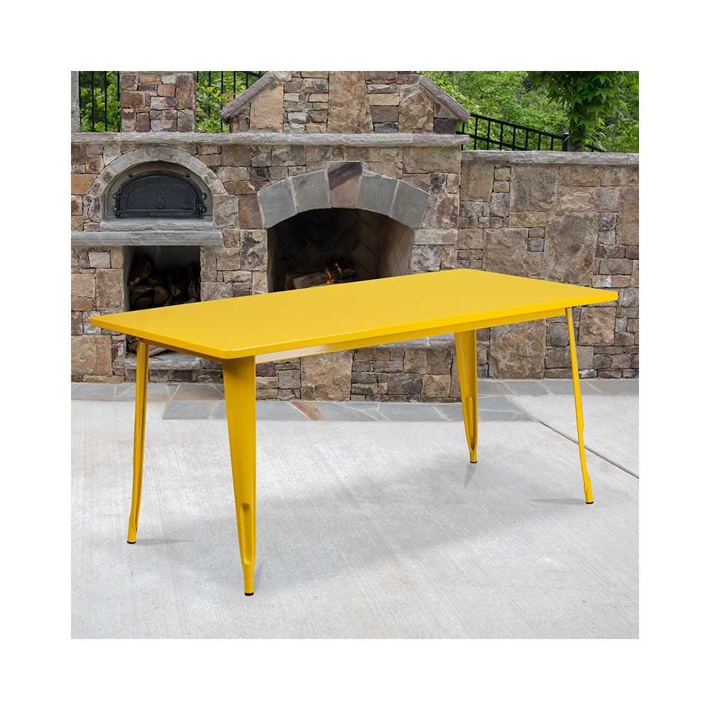Commercial Grade 31.5" x 63" Rectangular Yellow Metal Indoor-Outdoor Table