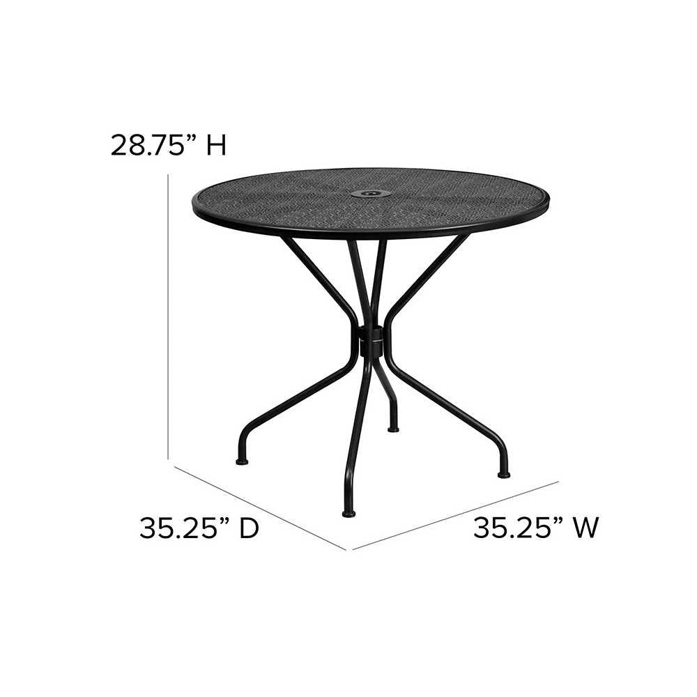 Commercial Grade 35.25" Round Black Indoor-Outdoor Steel Patio Table