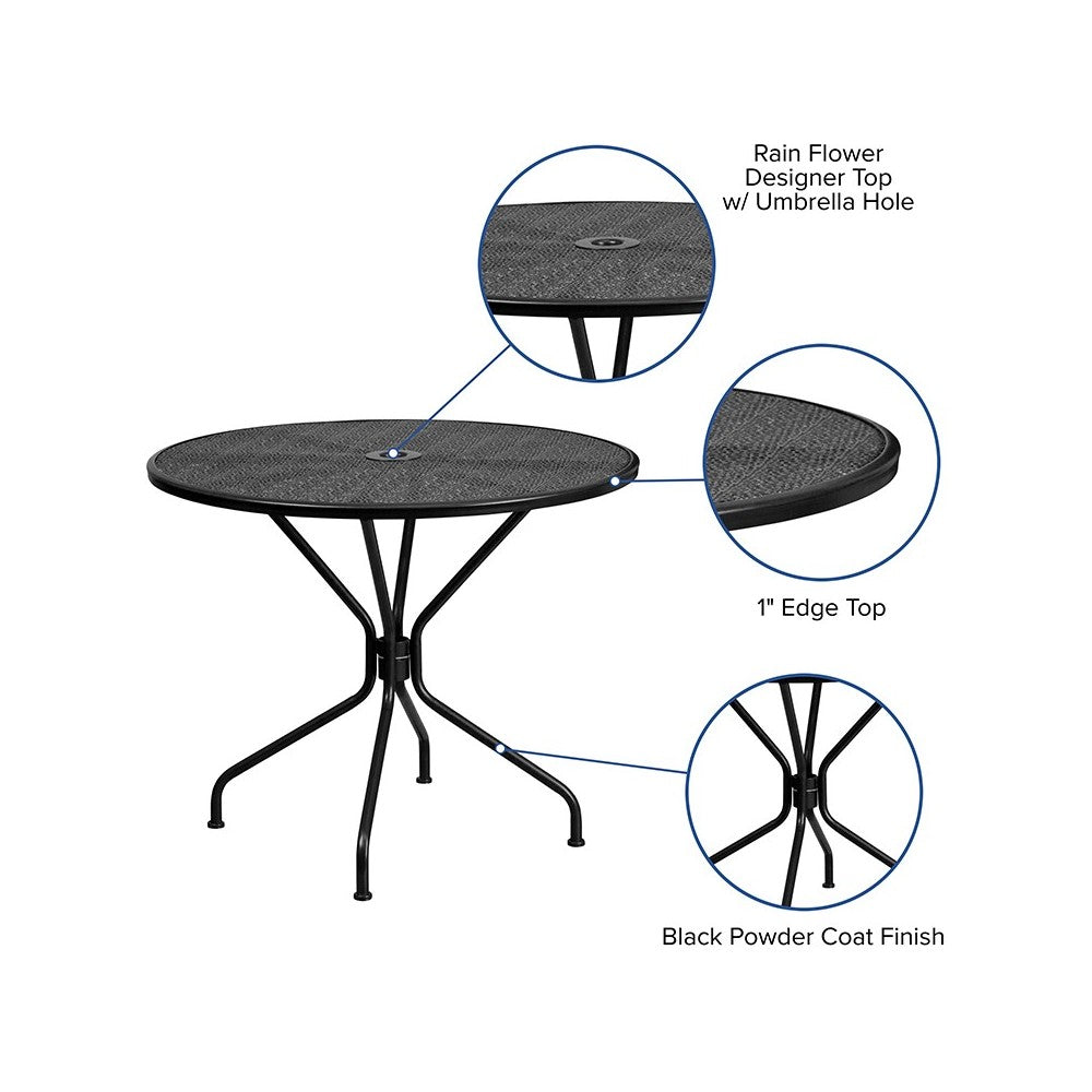 Commercial Grade 35.25" Round Black Indoor-Outdoor Steel Patio Table