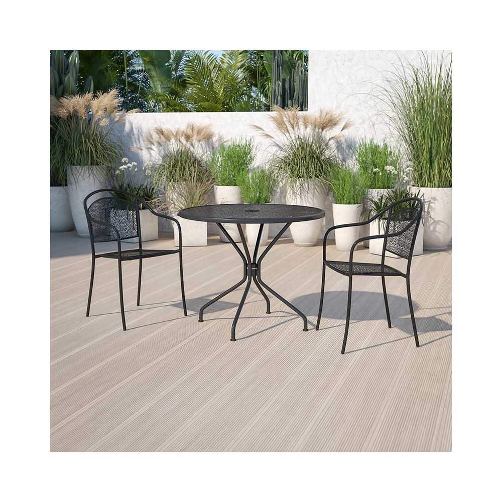 Commercial Grade 35.25" Round Black Indoor-Outdoor Steel Patio Table