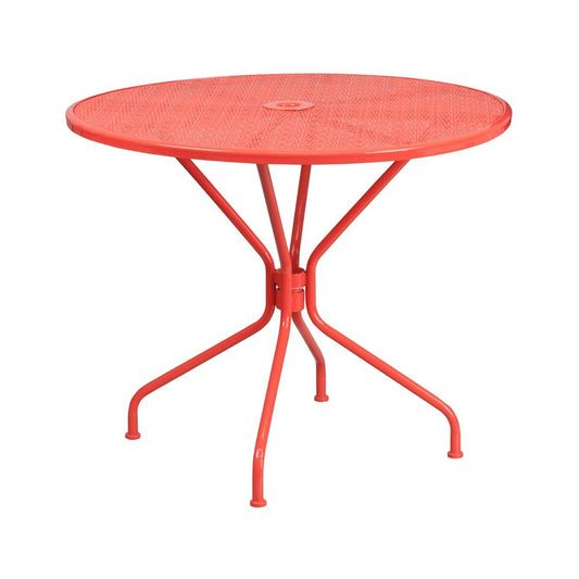 Commercial Grade 35.25" Round Coral Indoor-Outdoor Steel Patio Table