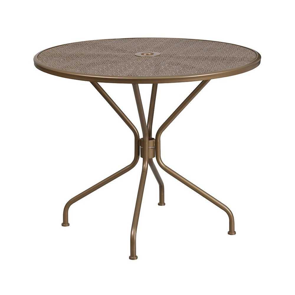 Commercial Grade 35.25" Round Gold Indoor-Outdoor Steel Patio Table Set with 4 Round Back Chairs