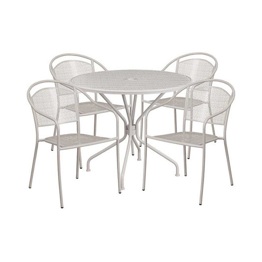 Commercial Grade 35.25" Round Light Gray Indoor-Outdoor Steel Patio Table Set with 4 Round Back Chairs