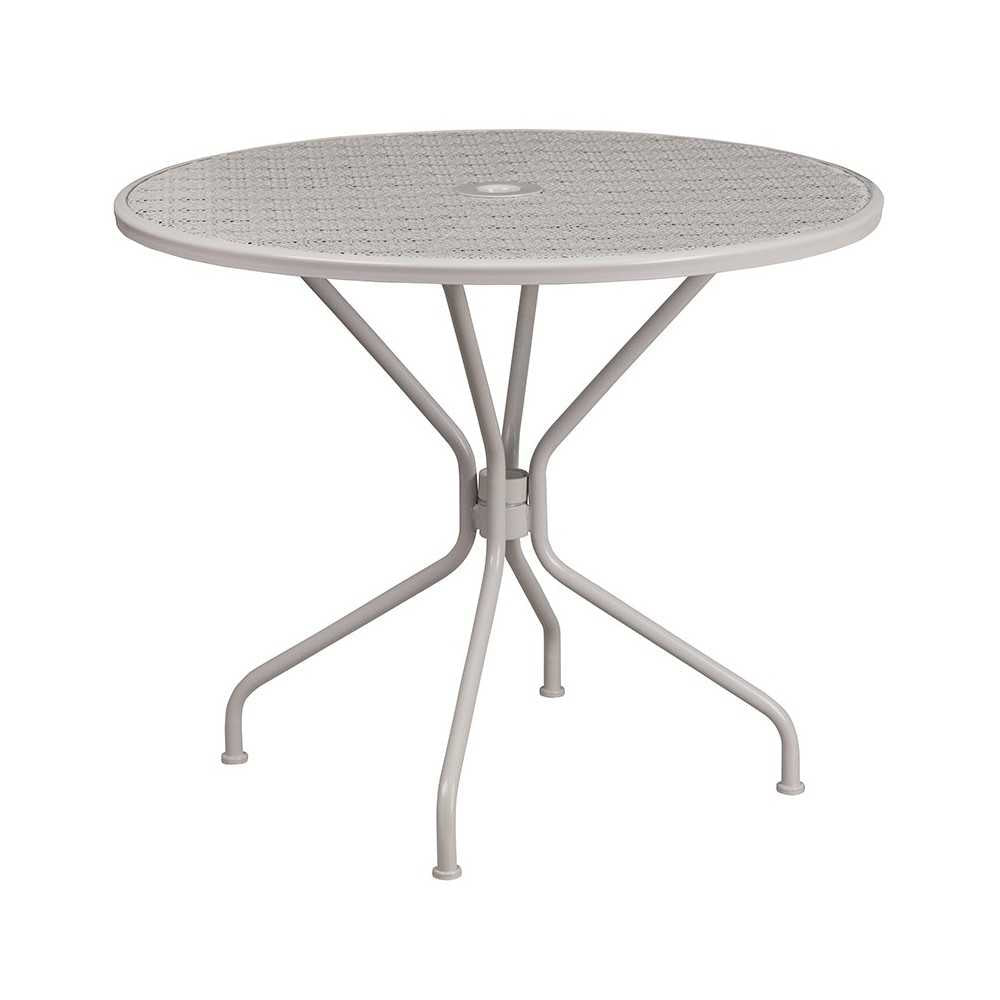 Commercial Grade 35.25" Round Light Gray Indoor-Outdoor Steel Patio Table Set with 4 Round Back Chairs