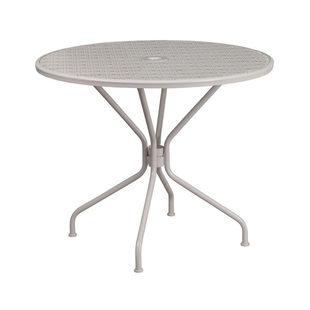 Commercial Grade 35.25" Round Light Gray Indoor-Outdoor Steel Patio Table