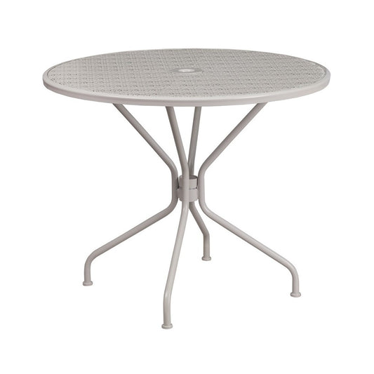 Commercial Grade 35.25" Round Light Gray Indoor-Outdoor Steel Patio Table