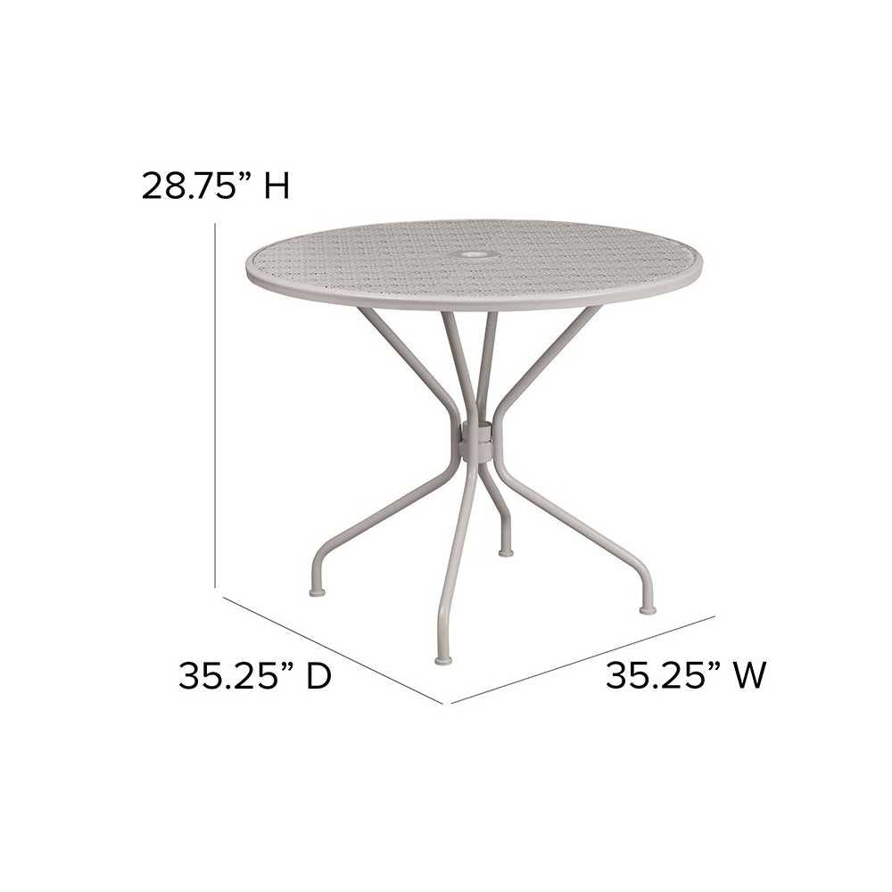 Commercial Grade 35.25" Round Light Gray Indoor-Outdoor Steel Patio Table