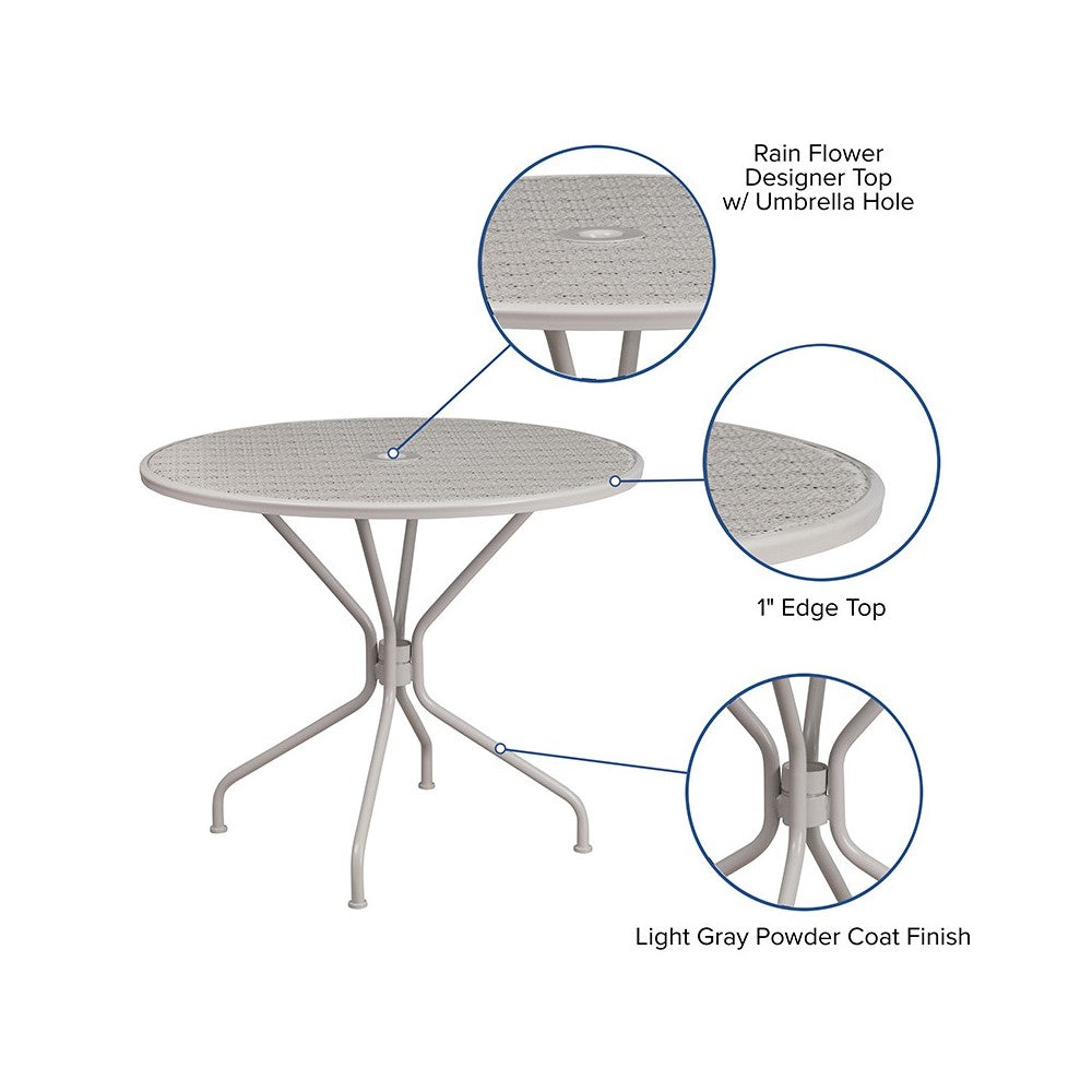 Commercial Grade 35.25" Round Light Gray Indoor-Outdoor Steel Patio Table