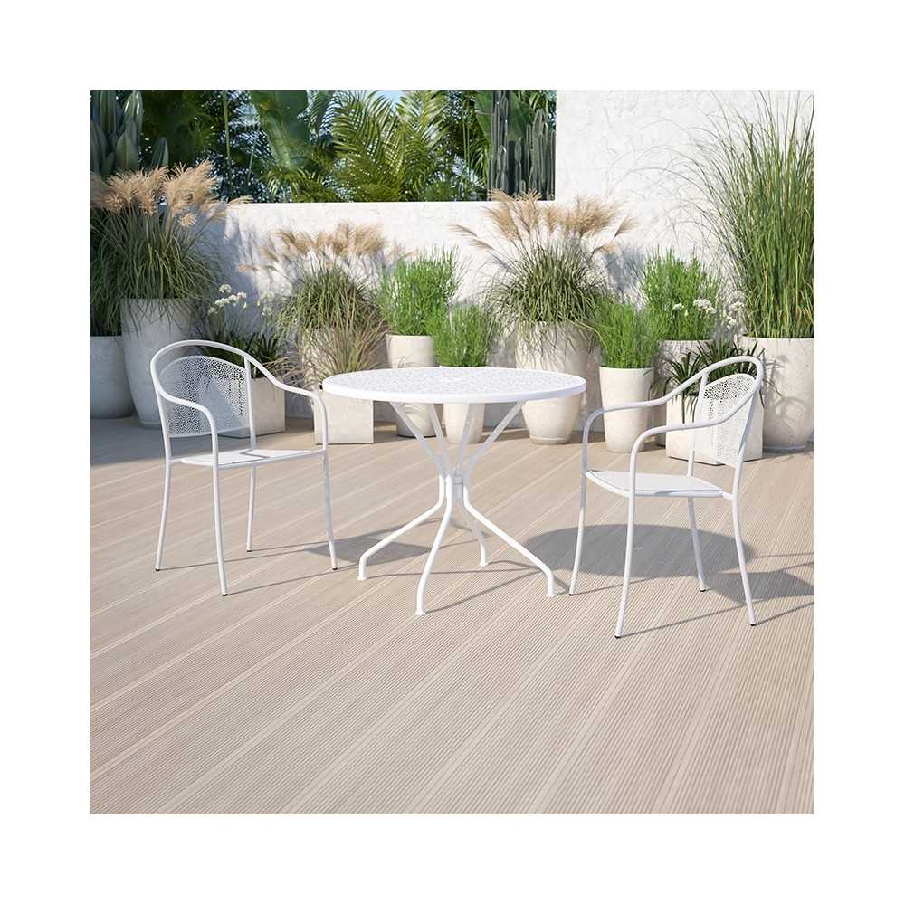 Commercial Grade 35.25" Round White Indoor-Outdoor Steel Patio Table