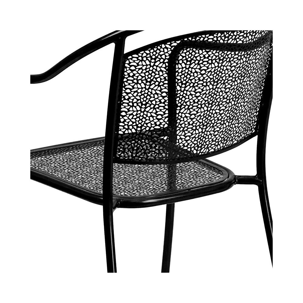 Commercial Grade 35.5" Square Black Indoor-Outdoor Steel Patio Table Set with 4 Round Back Chairs