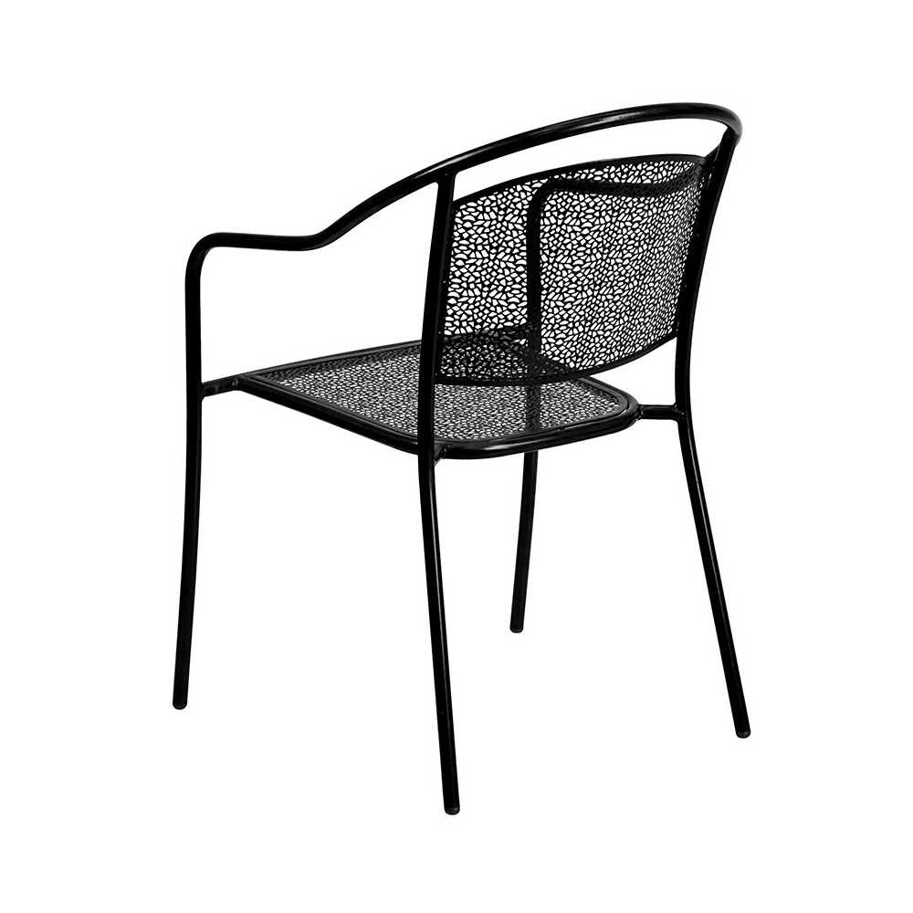 Commercial Grade 35.5" Square Black Indoor-Outdoor Steel Patio Table Set with 4 Round Back Chairs