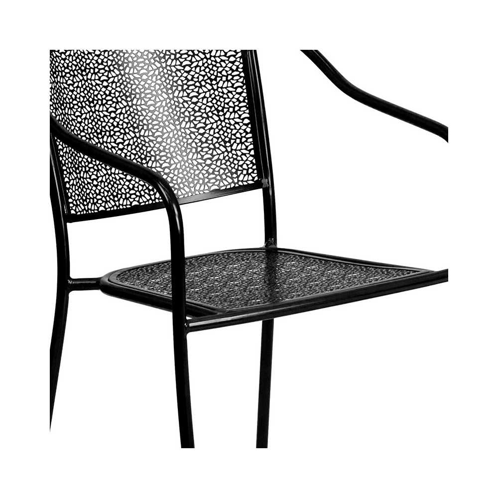 Commercial Grade 35.5" Square Black Indoor-Outdoor Steel Patio Table Set with 4 Round Back Chairs