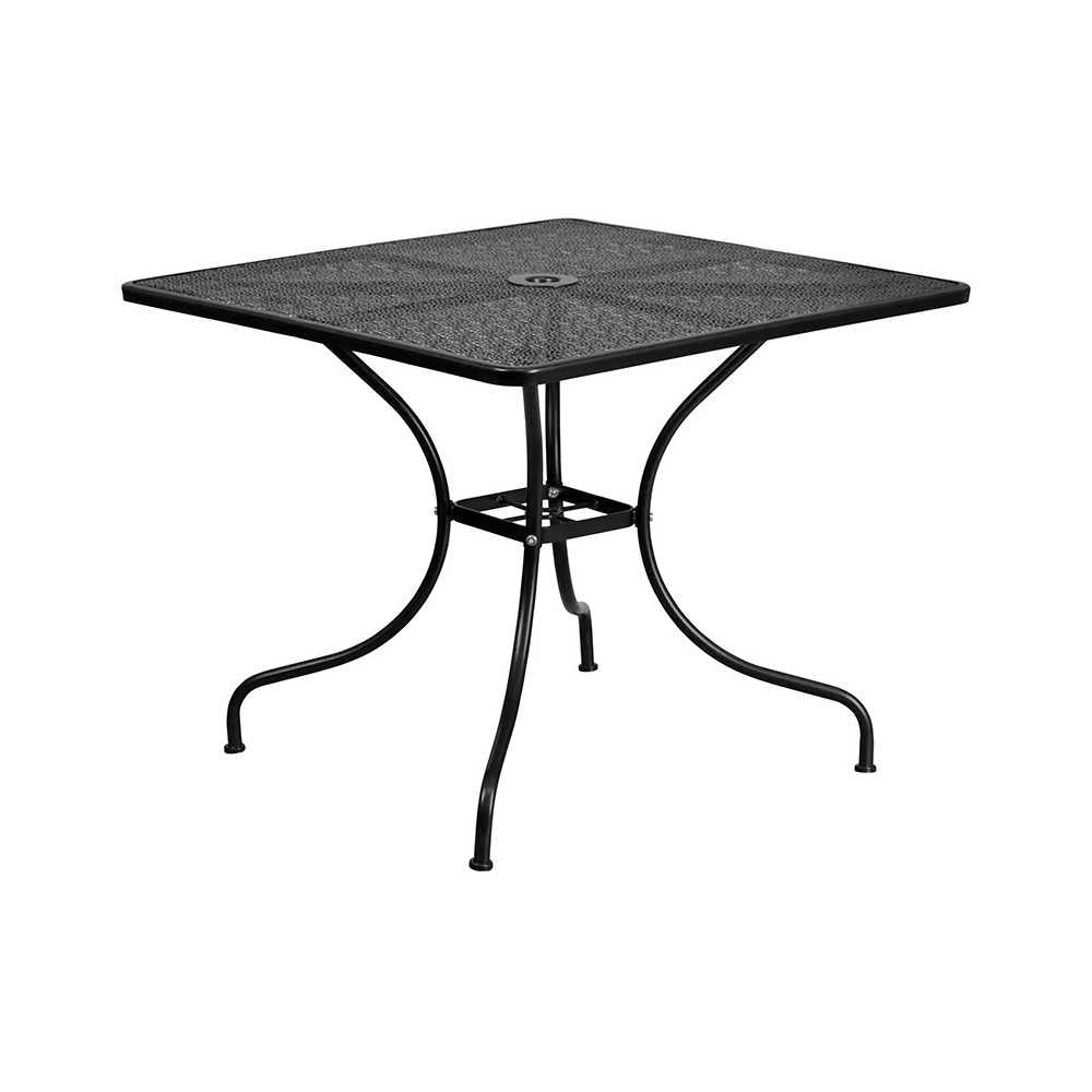 Commercial Grade 35.5" Square Black Indoor-Outdoor Steel Patio Table Set with 4 Square Back Chairs