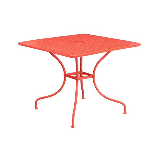 Commercial Grade 35.5" Square Coral Indoor-Outdoor Steel Patio Table