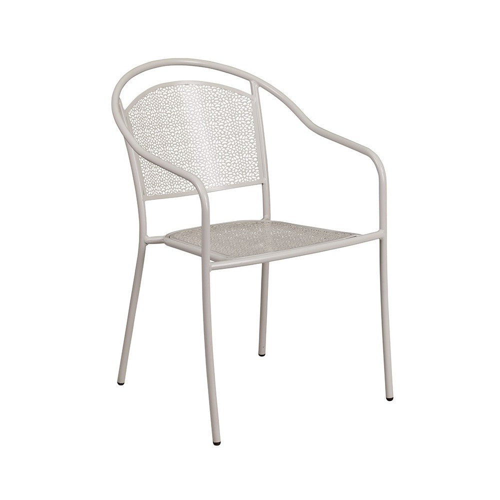 Commercial Grade 35.5" Square Light Gray Indoor-Outdoor Steel Patio Table Set with 2 Round Back Chairs