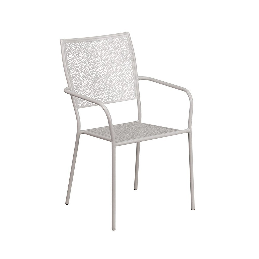 Commercial Grade 35.5" Square Light Gray Indoor-Outdoor Steel Patio Table Set with 2 Square Back Chairs