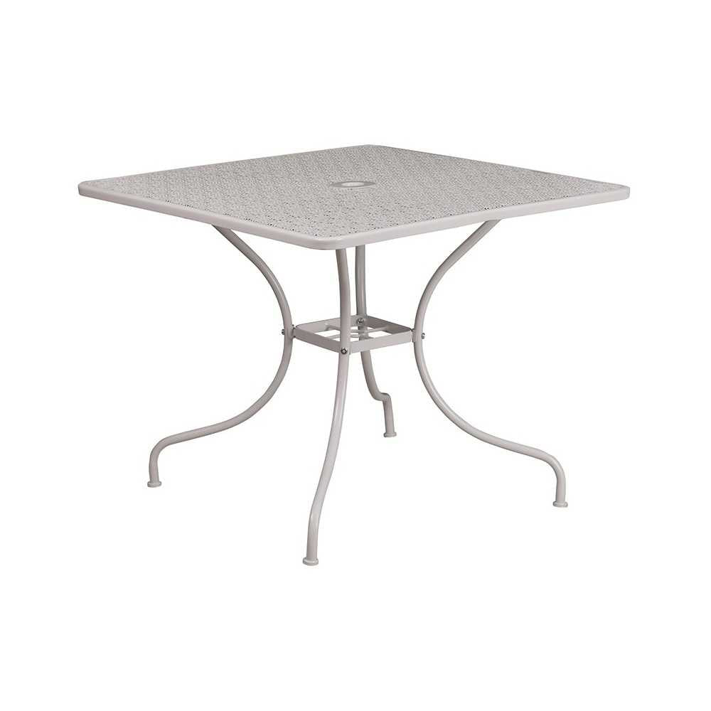 Commercial Grade 35.5" Square Light Gray Indoor-Outdoor Steel Patio Table Set with 2 Square Back Chairs