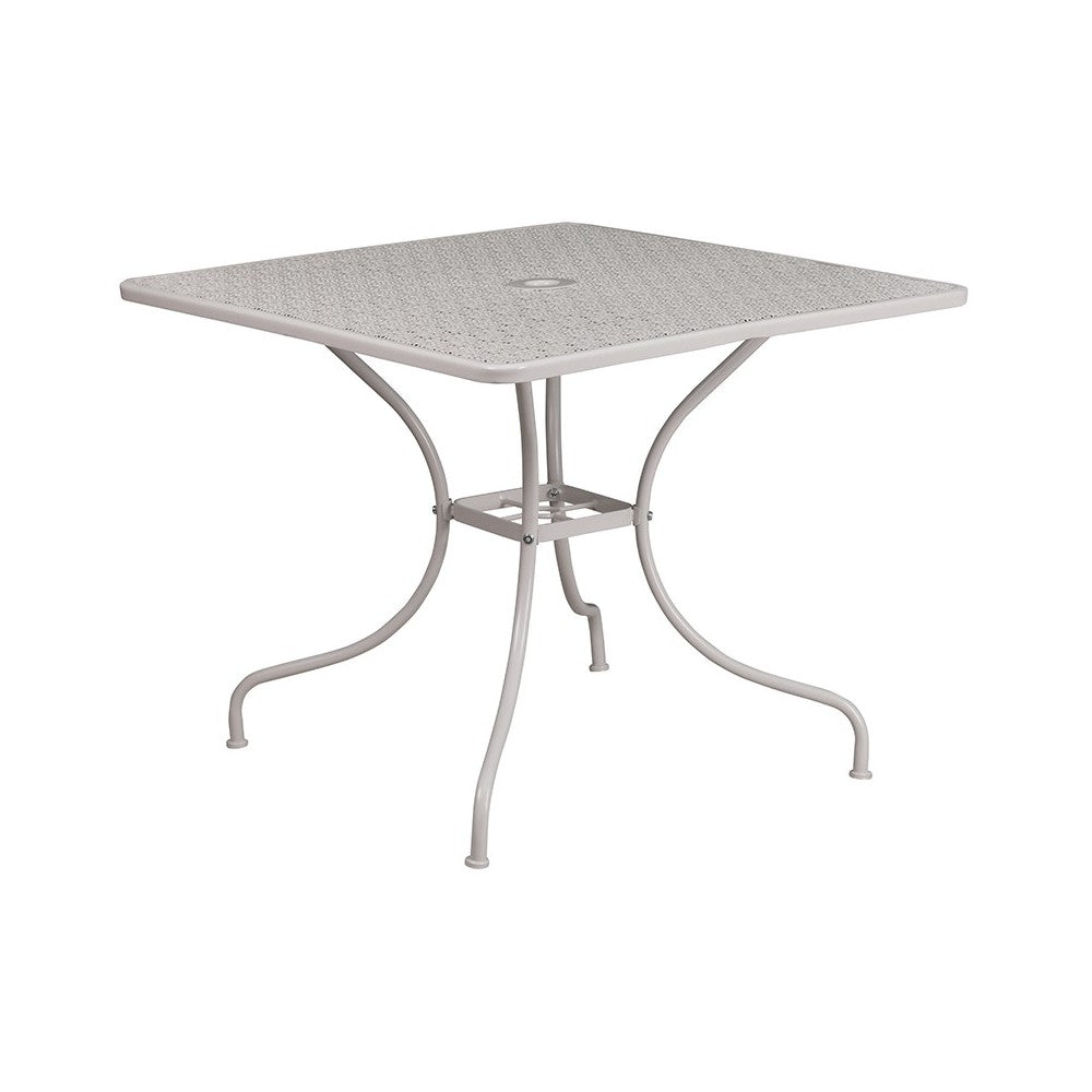 Commercial Grade 35.5" Square Light Gray Indoor-Outdoor Steel Patio Table Set with 4 Round Back Chairs