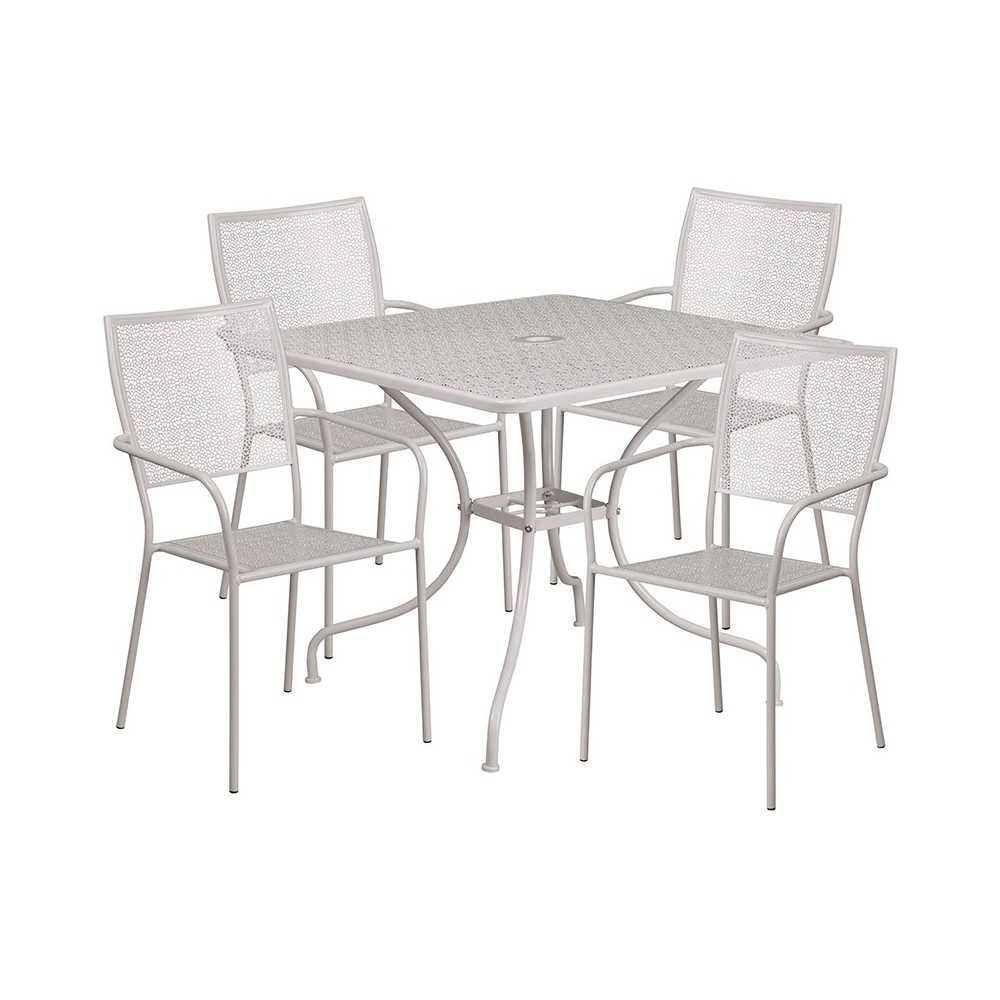Commercial Grade 35.5" Square Light Gray Indoor-Outdoor Steel Patio Table Set with 4 Square Back Chairs
