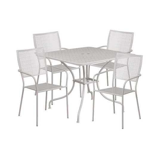 Commercial Grade 35.5" Square Light Gray Indoor-Outdoor Steel Patio Table Set with 4 Square Back Chairs