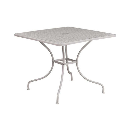 Commercial Grade 35.5" Square Light Gray Indoor-Outdoor Steel Patio Table