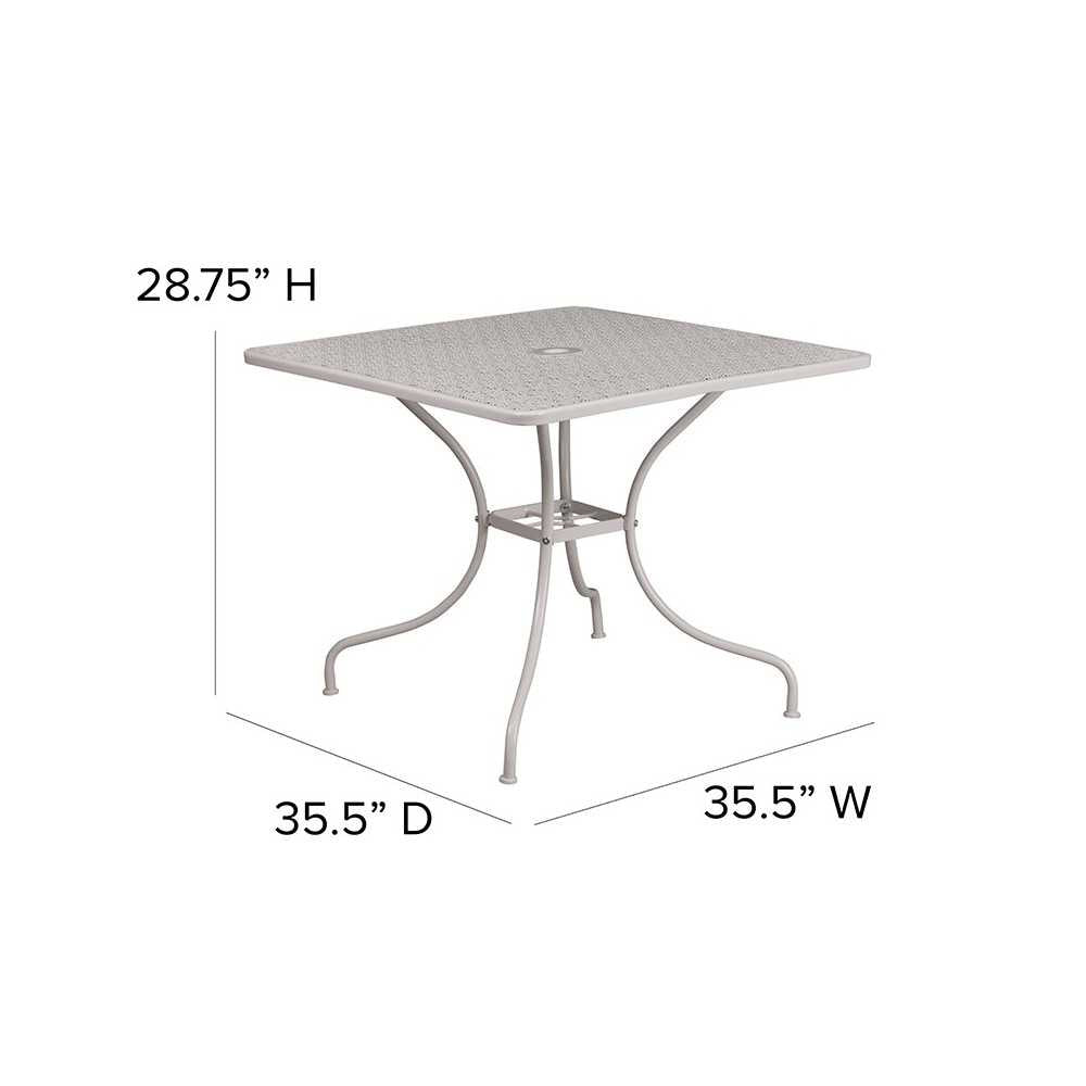Commercial Grade 35.5" Square Light Gray Indoor-Outdoor Steel Patio Table