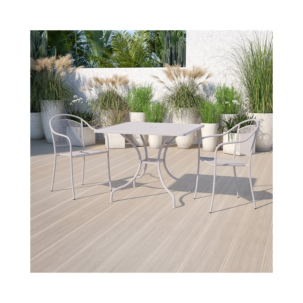 Commercial Grade 35.5" Square Light Gray Indoor-Outdoor Steel Patio Table
